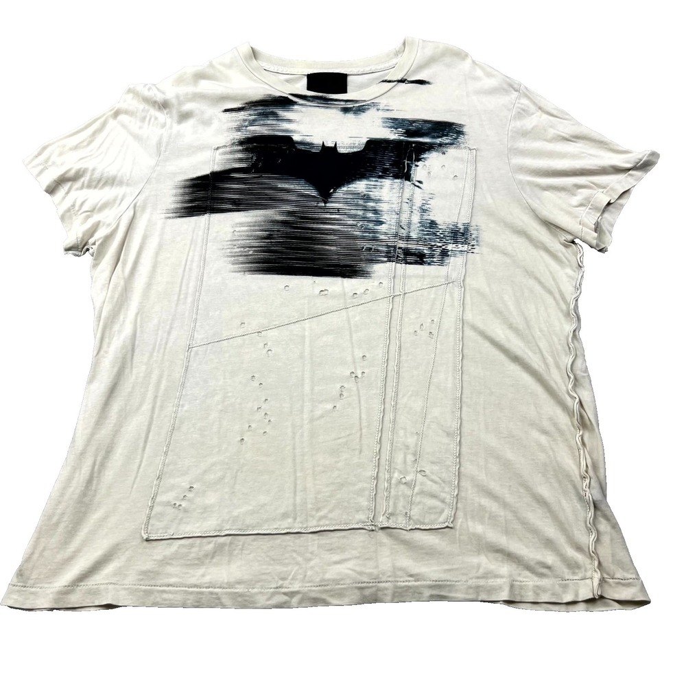 Vintage The Dark Knight Batman Salvage T Shirt Mens 2XL Beige Distressed Graphic
